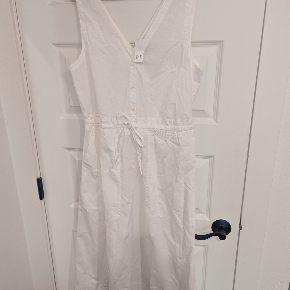 GAP White Sleeveless V-Neck Sundress Midi